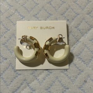 Tory Burch Gold and Cream Hoop Earrings